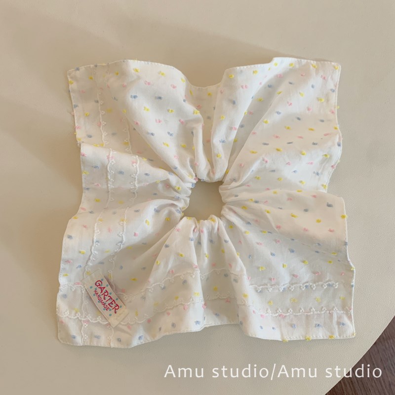 彩色点点方巾大肠发圈女韩系甜美方形扎头发低马尾W玩骰子发绳头