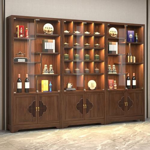 现代新中式白蜡木博古架实木禅意书架隔断置物架多宝阁玻璃展示柜