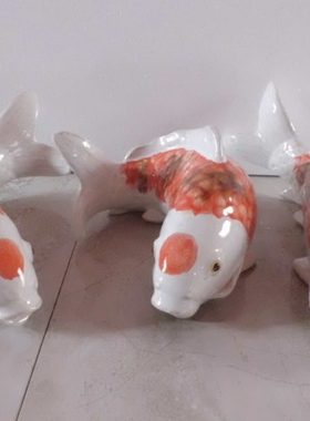 锦鲤三条 陶瓷工艺品摆件 石湾公仔 家居饰品客厅摆设 鲤鱼 挂壁