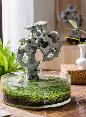 太湖石装饰摆件青石n粉制作砂岩材质桌面景观生态鱼缸摆件环保造