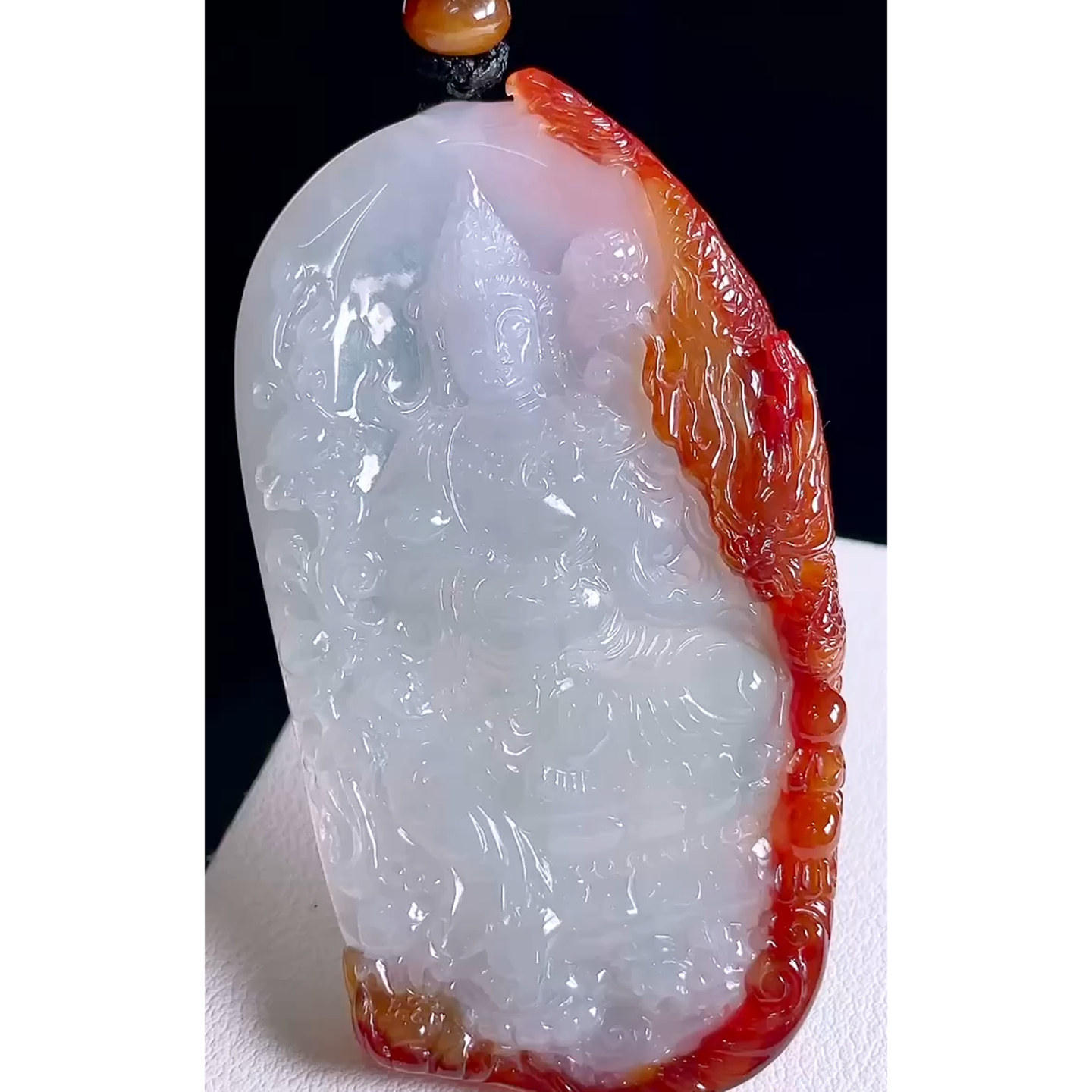 缅甸天然A货玉石翡翠 老坑冰种手工精雕红翡度母观音吊坠