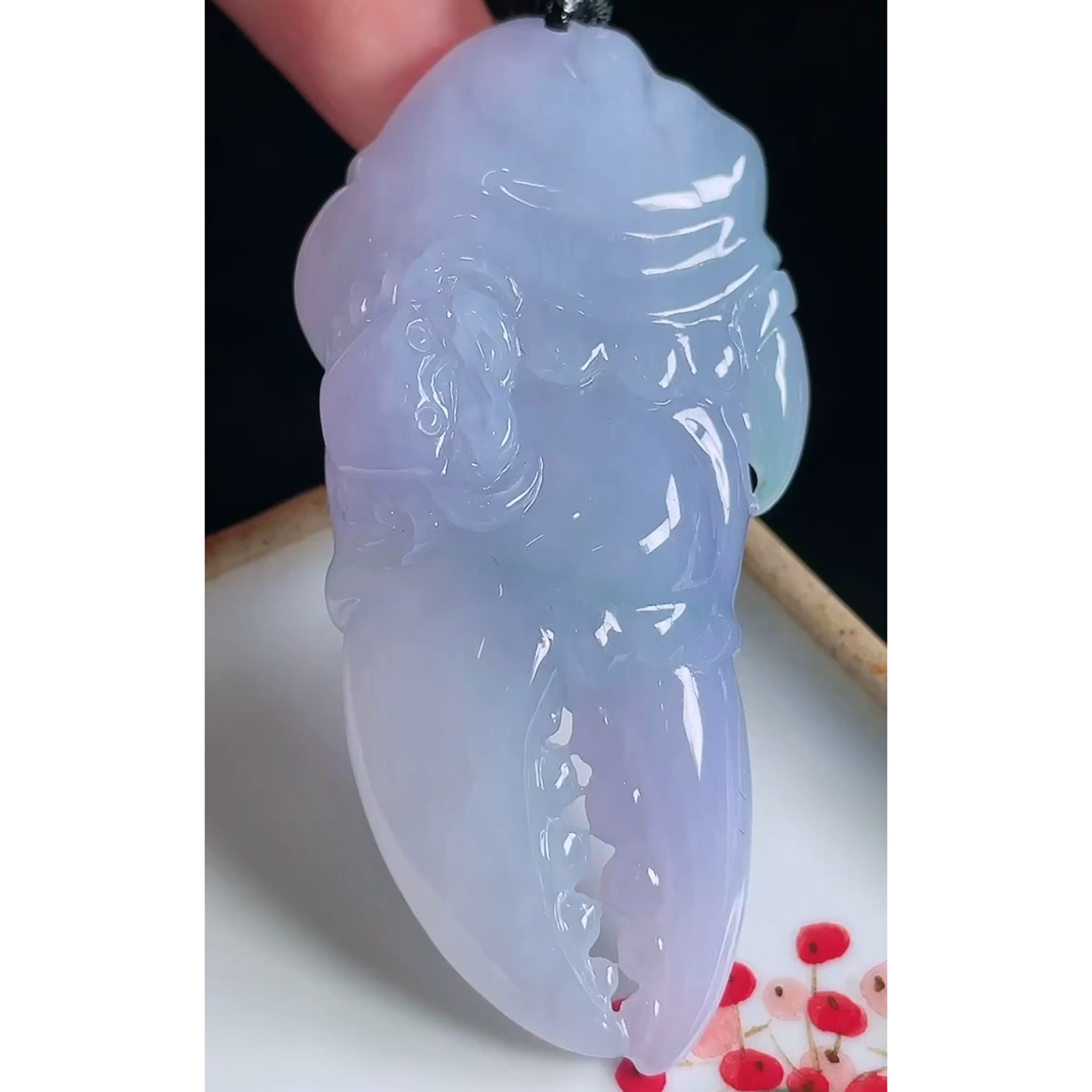 缅甸天然A货玉石翡翠 老坑冰种手工精雕紫蟹钳吊坠
