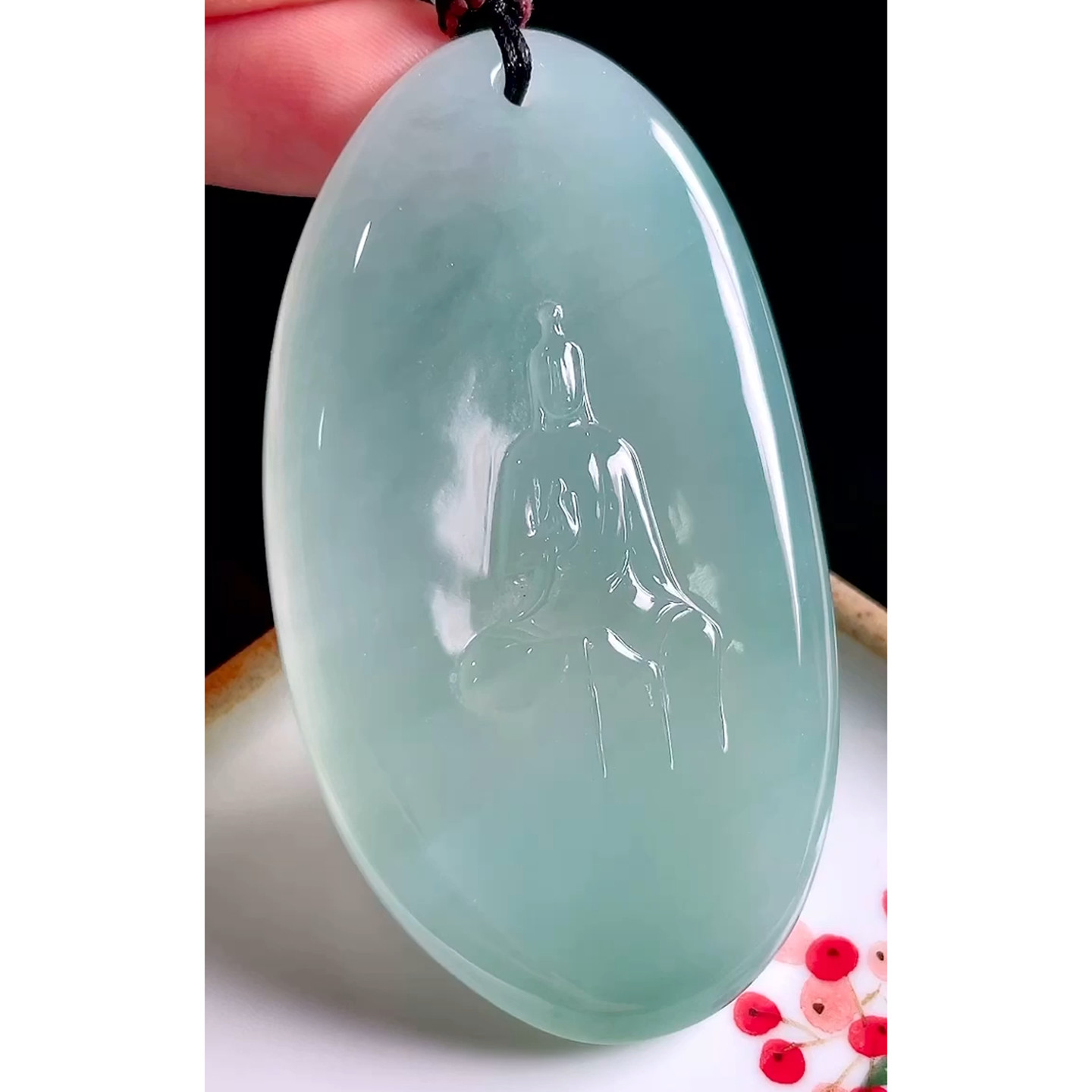 缅甸天然A货玉石翡翠 老坑冰种手工精雕悟道吊坠