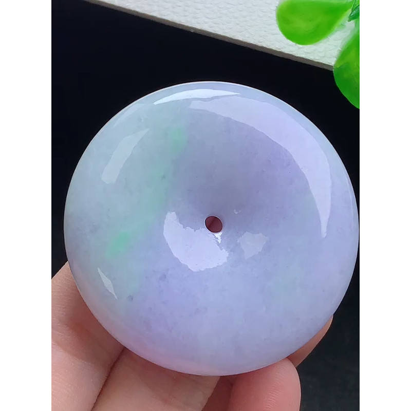 缅甸天然A货玉石翡翠 老坑冰种 手工精雕 春彩平安扣吊坠