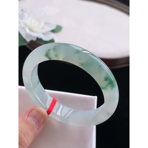 翠满家珠宝 缅甸天然A货翡翠 老坑冰种飘花正装手镯52-53圈口