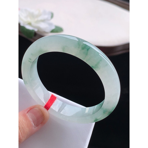 翠满家珠宝 缅甸天然A货翡翠 老坑冰种飘花正圈手镯52-53小圈口