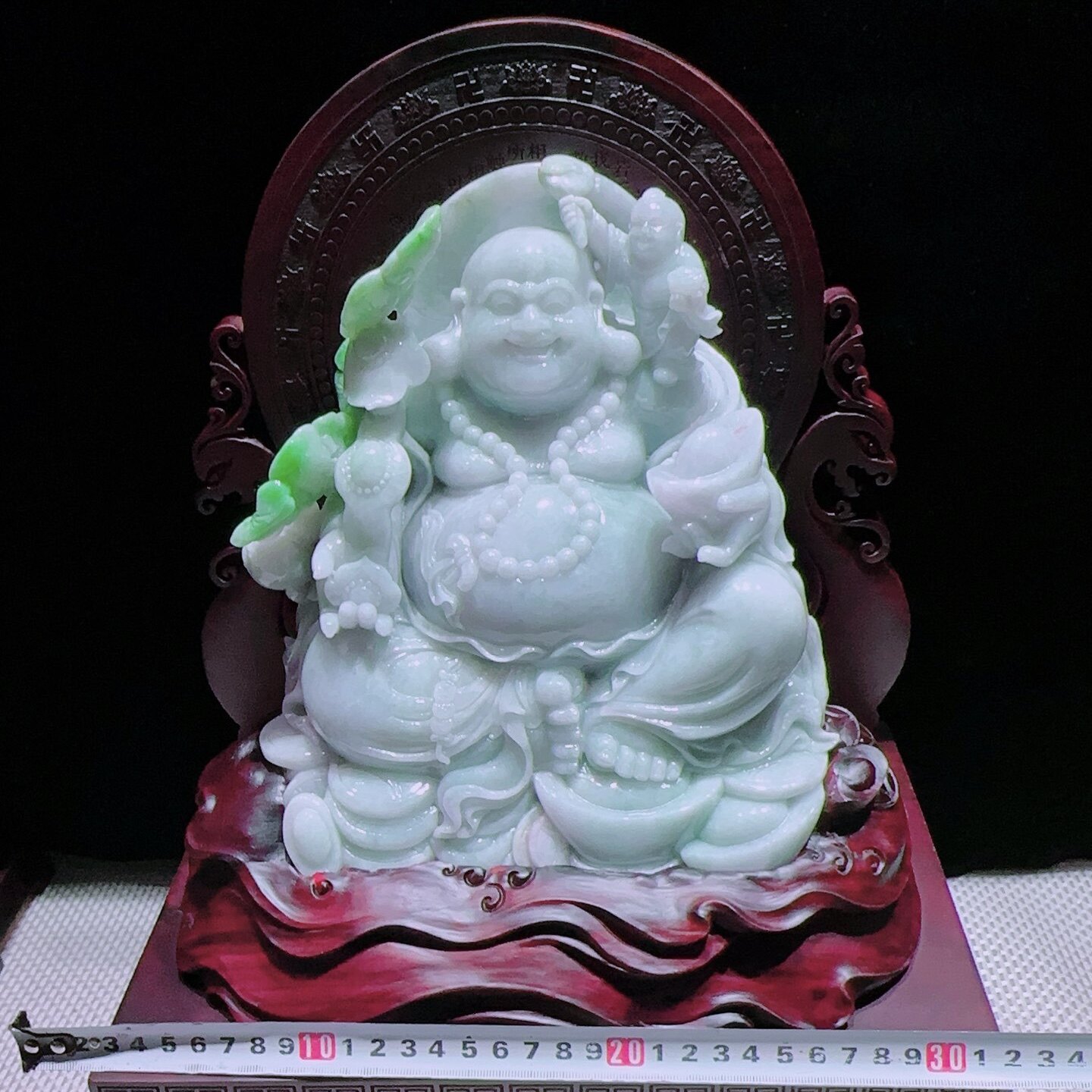 缅甸天然A货玉石翡翠 老坑冰种 手工精雕 佛公 弥勒佛摆件