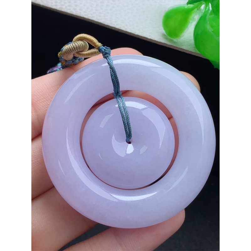 缅甸天然A货玉石翡翠 老坑冰种 手工精雕 紫罗兰子母扣吊坠