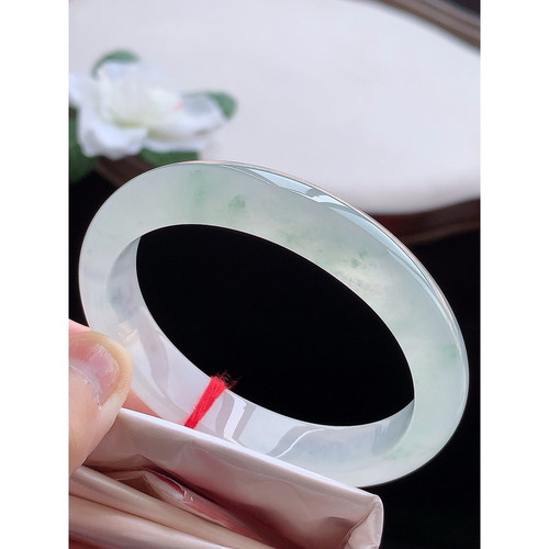 翠满家珠宝 缅甸天然A货翡翠 老坑冰种飘花贵妃手镯55-56圈口