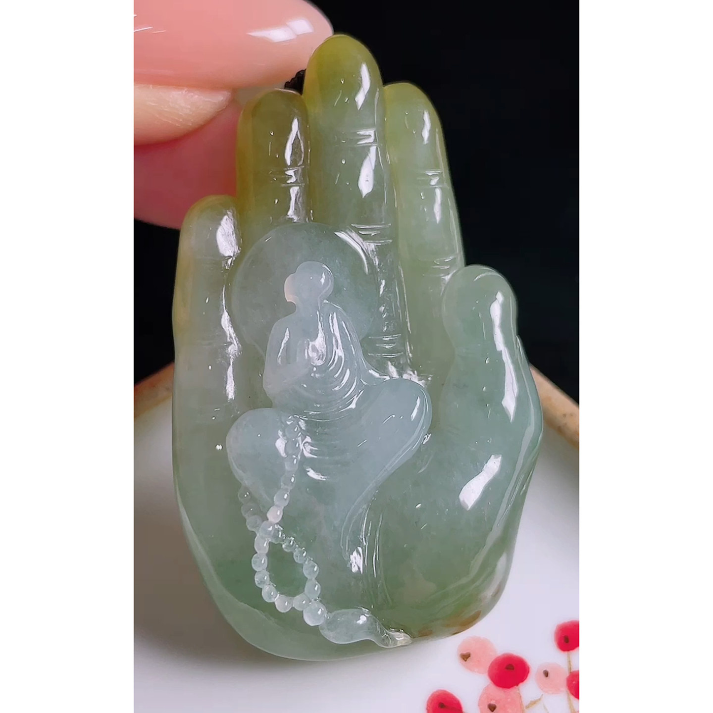 缅甸天然A货玉石翡翠 老坑冰种 手工精雕 黄翡悟道吊坠