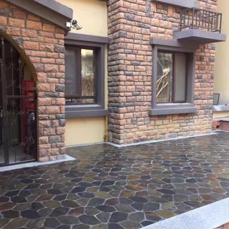 天然青石板冰裂纹碎拼庭院地砖外墙文化石防滑铺路室内花园铺路砖