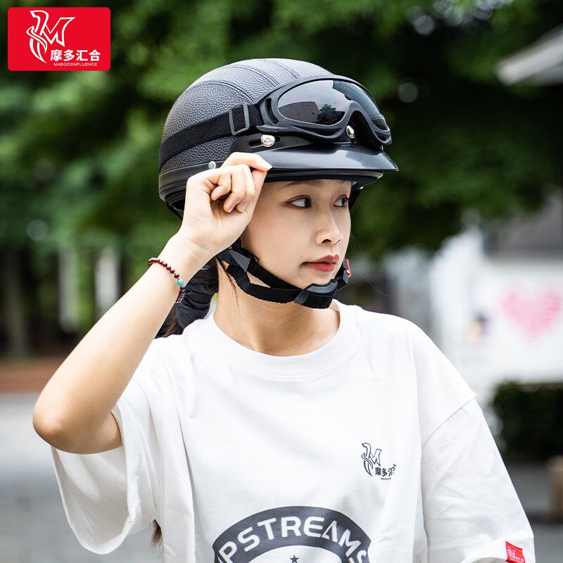 复古半盔男摩托车安全头盔夏季女机车车哈雷瓢盔电动车