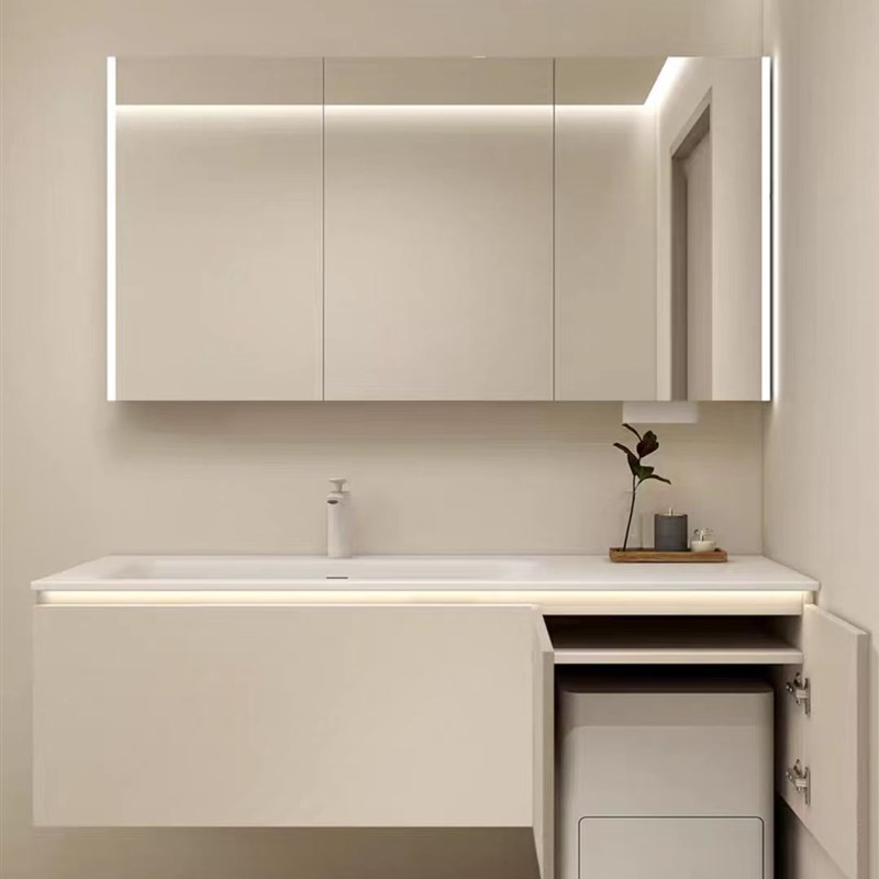 德系工艺定制奶油风浴室柜肤感盆一体盆卫生间洗手盆组合洗脸盆柜