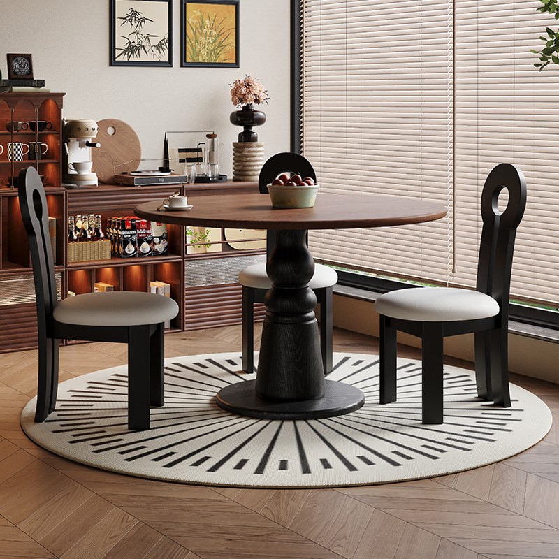 白蜡木纹纯实木餐桌椅客厅小户型书桌茶桌中古圆桌复古阳台咖啡桌