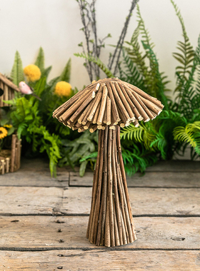 创意实木蘑菇落地摆件庭院造景客厅玄关酒店大堂民宿装饰艺术品