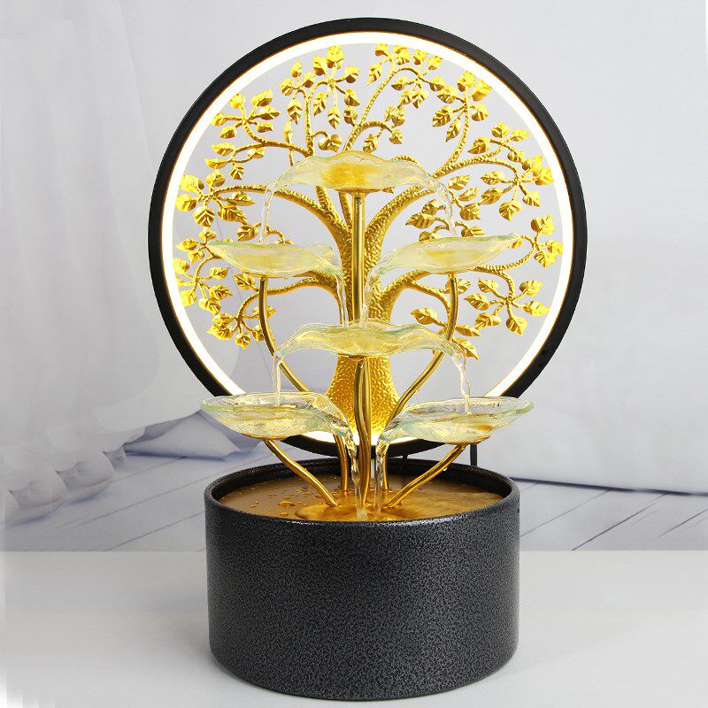 新款发财树流水招财摆件办公桌水循环客厅玄关家用开业乔迁送厂家