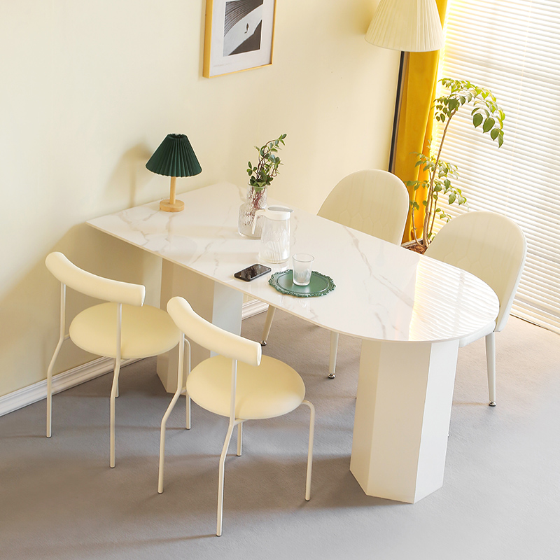 法式奶油风岩板餐桌家用小户v型现代简约轻奢餐桌椅组合2023新款