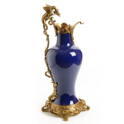 北欧陶瓷配铜结婚花瓶 台面花插现代客厅装饰品大号工艺品摆件