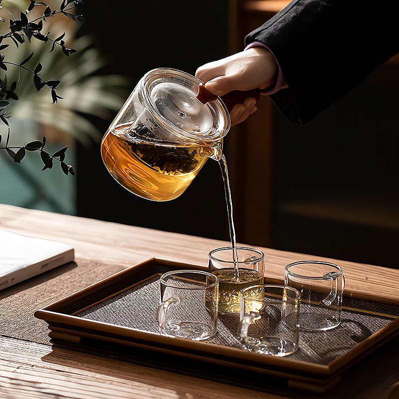 实木侧把壶电陶炉玻璃煮茶壶小型围炉煮茶器泡茶壶过滤迷你电热炉