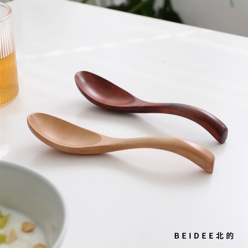 北的 日式天然原木勺子汤勺饭勺 瓷式曲柄汤匙调羹粥勺实木情侣勺