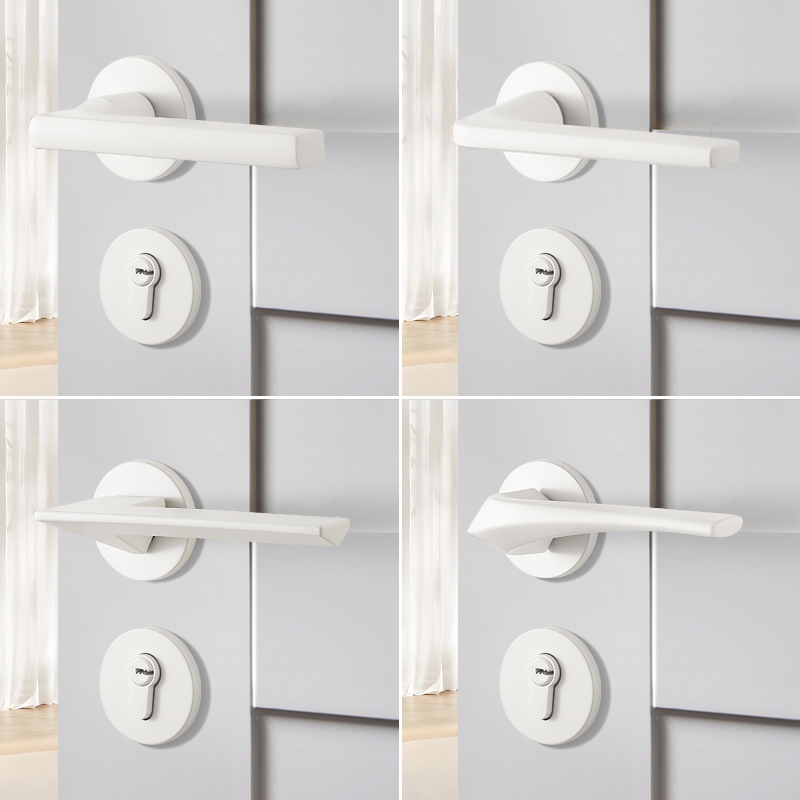 白色门锁室内卧室房门锁具家用简约磁吸静音两件式门把手房间木门