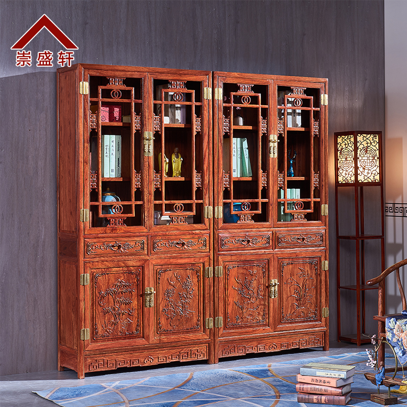 崇盛轩红木家具花梨实木书柜带门刺猬紫檀书架新中式书橱置物柜
