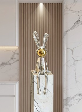 轻奢太空兔子坐姿摆件q入户玄关电视柜高档样板间酒店大堂软装饰