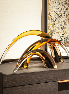 现代创意渐变玻璃j牛角抽象造型摆件样板间售楼处客厅办公区装饰
