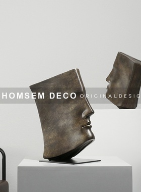 现代轻奢抽d象仿铜脸书摆件样板房间售楼处家居客厅玄关柜软装饰