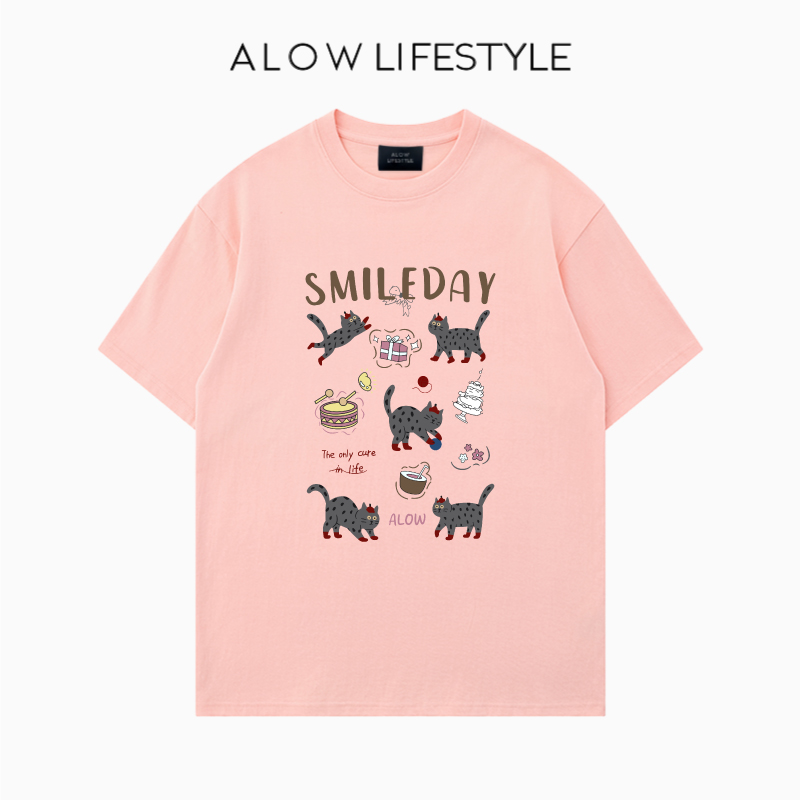 【正品】ALOW LIFESTYLE生活系列 女装手绘卡通 宽松纯棉短袖t恤
