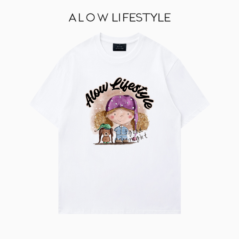 【正品】ALOW LIFESTYLE生活系列 女装手绘女孩 宽松纯棉短袖t恤