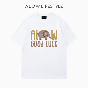 【正品】ALOW LIFESTYLE生活系列 女装手绘卡通 宽松纯棉短袖t恤