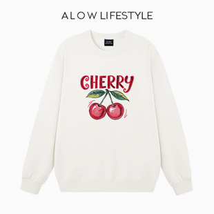 【正品】ALOW LIFESTYLE生活系列 女装秋冬无帽圆领印花卫衣外套