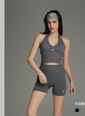 TSlo运动挂脖大露背背心提臀裤短裤两件套户外休闲瑜伽显瘦春秋