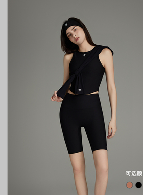 TSlO运动工字吊带瑜伽服提臀裤两件套户外高尔夫休闲显瘦黑白色