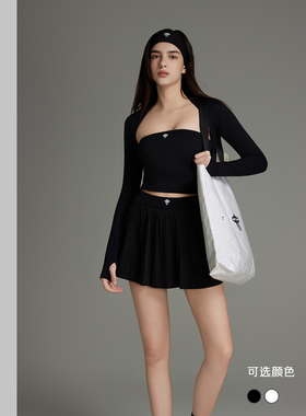 TSIO运动抹胸披肩运动短裙三件套户外高尔夫休闲显瘦黑白色