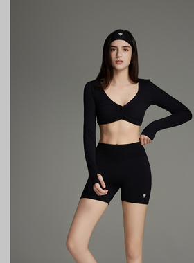 TSlo运动短款长袖瑜伽服提臀裤两件套户外高尔夫休闲显瘦黑白色
