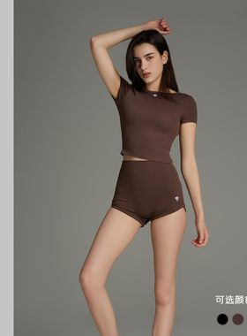 TSlo运动镂空美背瑜伽T恤提臀短裤两件套户外休闲瑜伽透气速干