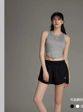 TSlo运动背心短袖短裤套装两件装户外高尔夫瑜伽休闲显瘦黑灰色