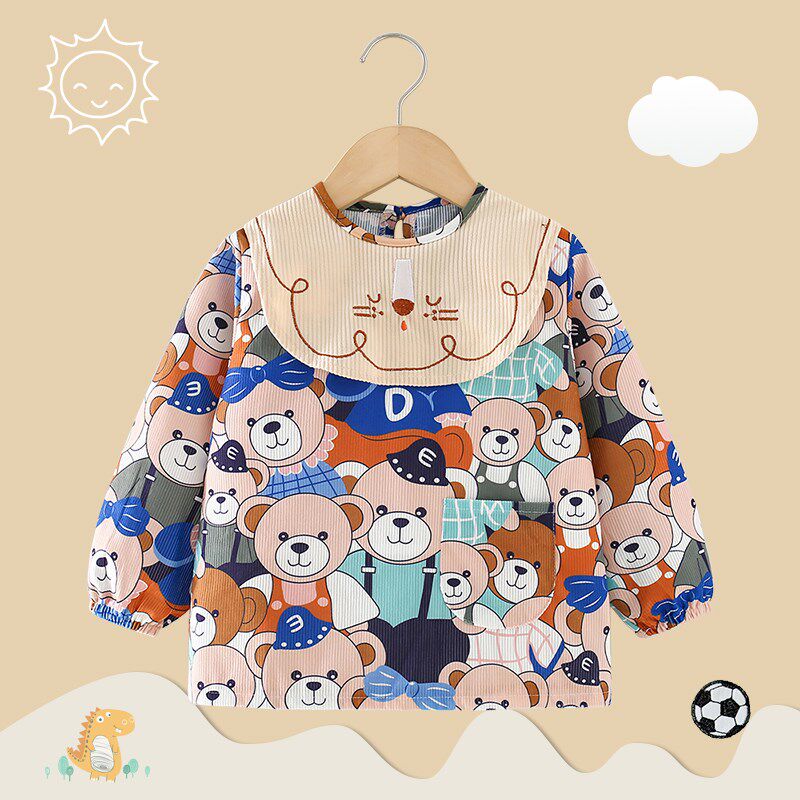 儿童罩衣秋冬季外穿男宝宝围裙2024新款婴儿吃饭围兜羽绒服反穿衣