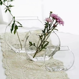 玻璃花瓶鱼缸创意扁圆形透明x创意水培绿植花器客厅样板间台面摆