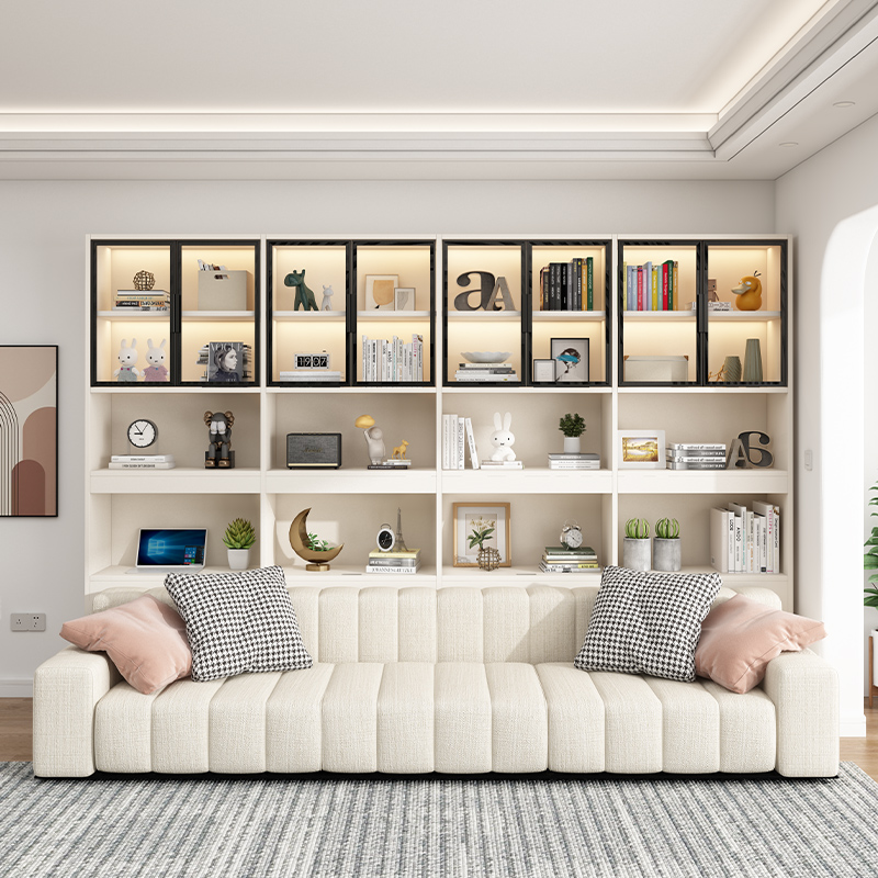 沙发柜玻璃门客厅实木书柜靠墙A一体收纳置物柜家用夹缝储物柜定