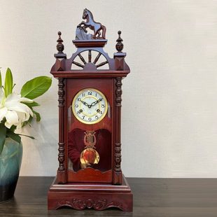 纯铜机械钟实木马到功成挂钟整点报时座钟发条老式座钟打响台钟表