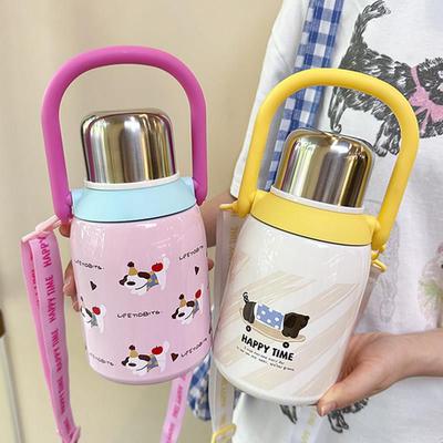 可爱保温杯大容量可携式水壶女生提手水杯户外吸管大肚杯学生男