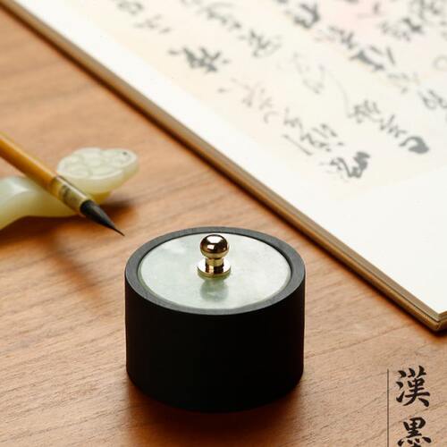 小墨罐玉石小砚台小楷书法专用带盖原石料火锅砚盘迷你端砚罗纹砚