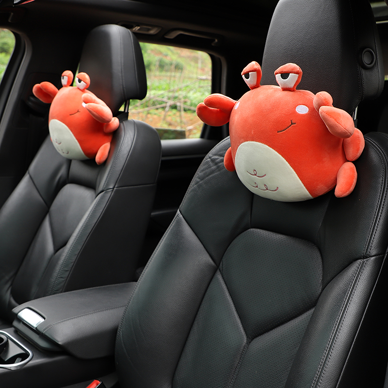 汽车头枕护颈枕头车内可爱螃蟹狮子车用靠M枕车载颈枕内饰实用用