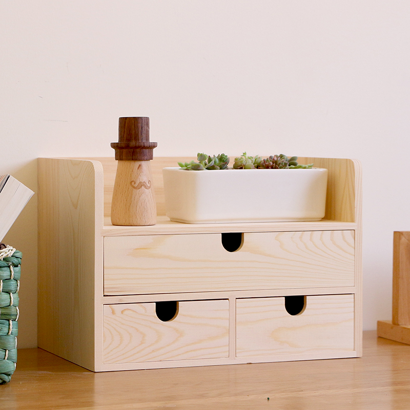实木收纳盒e抽屉式杂物整理架小型桌面收纳柜置物架办公桌学生储