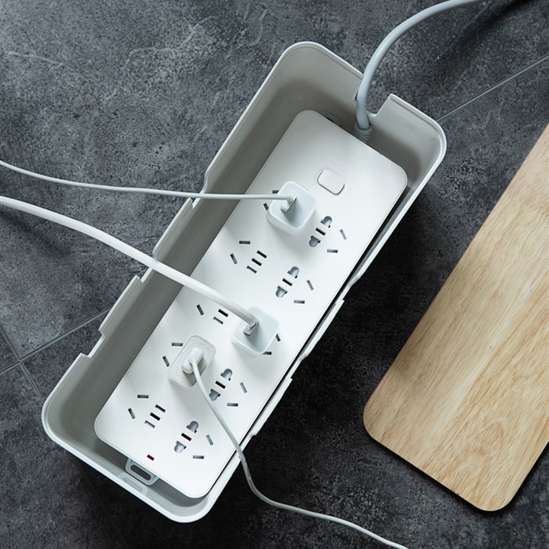 风物木盖米立电源排插收纳盒集线盒电线桌面插座整理盒家用创意