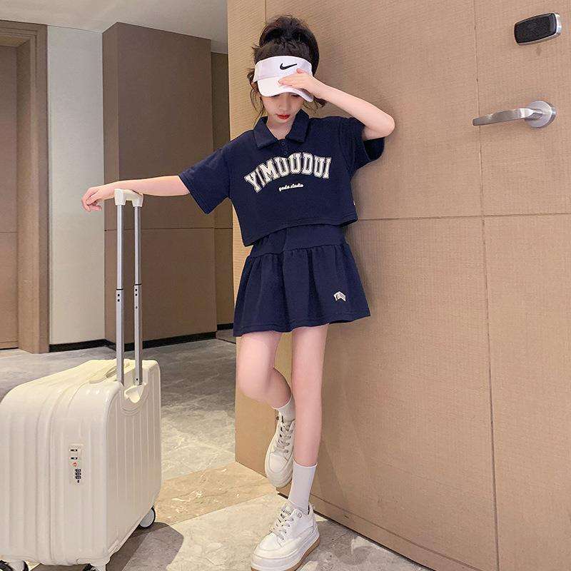 女童夏装polo衫套装2024儿童洋气网红夏季短袖百褶裙韩版两件套潮