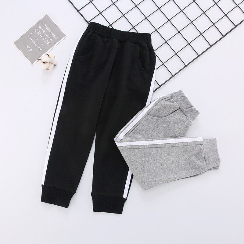儿童校服裤子春秋黑色藏青色两条杠长裤小学生班服薄款束脚运动裤